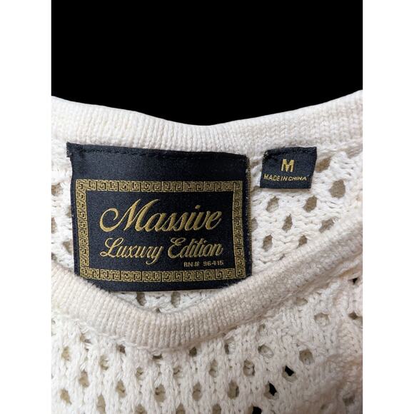 Massive Luxury Edition Shirt Men’s M Crochet Knit Sleeveless Tank Top Ivory - Picture 5 of 6